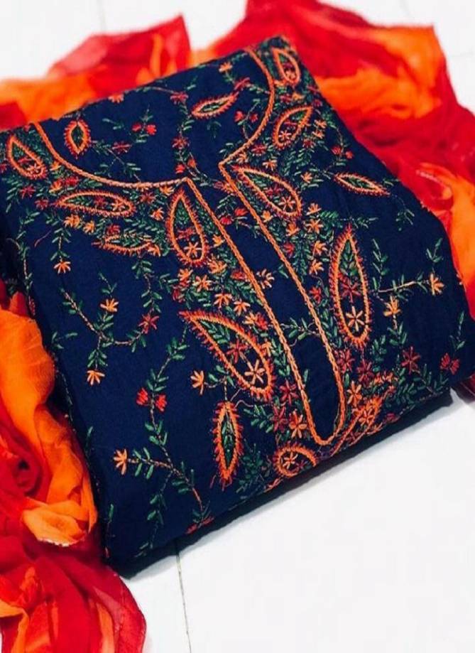 Exclusive Designer Chanderi Dress Material With Full Embroidery Work and Najmin Dupatta 